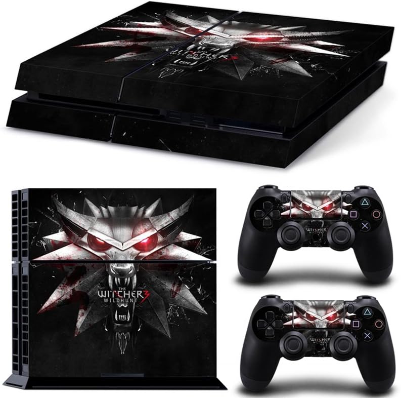 Sony PlayStation 4 Skin Decal Sticker Set - The Witcher 3: Wild Hunt Wolf Head (1 Console Sticker + 2 Controller Stickers)