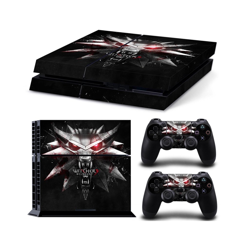Sony PlayStation 4 Skin Decal Sticker Set - The Witcher 3: Wild Hunt Wolf Head (1 Console Sticker + 2 Controller Stickers)