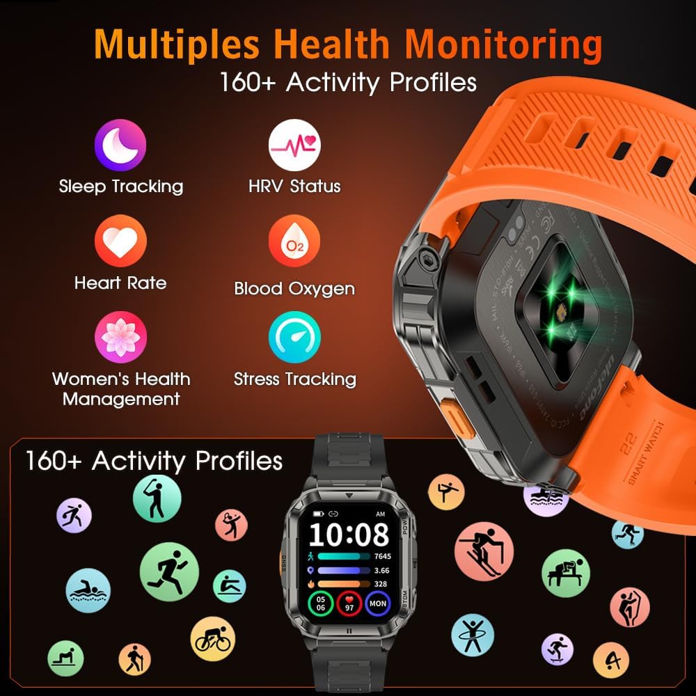 Military Smart Watch,1.93" AMOLED,5ATM Waterproof,700mAh,GPS