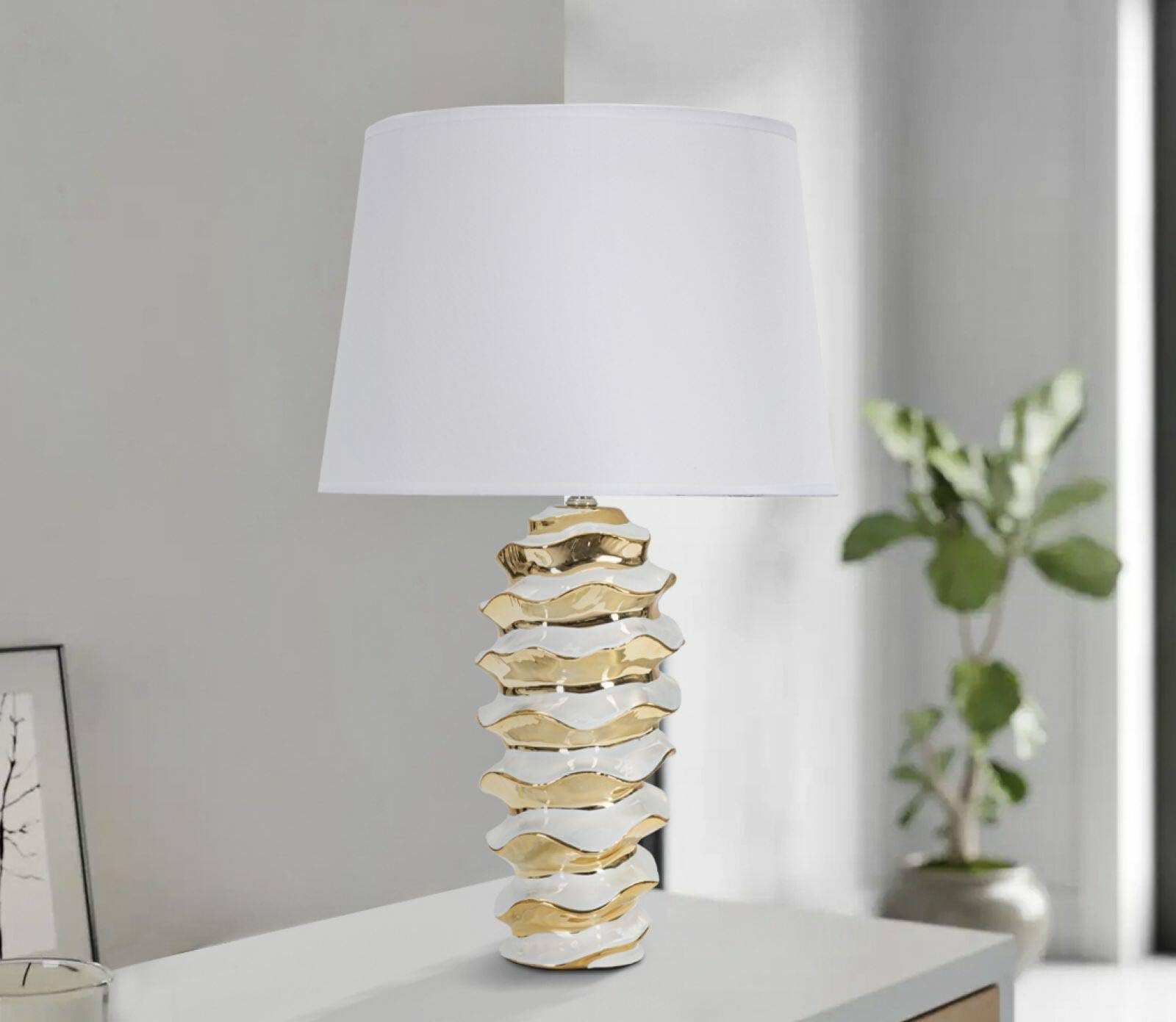 Dmora - Lampada da tavolo Baressa, Luce da scrivania, Luminaria da ufficio, Lampada da lavoro, 33 x 33 h53 cm, Bianco e Oro