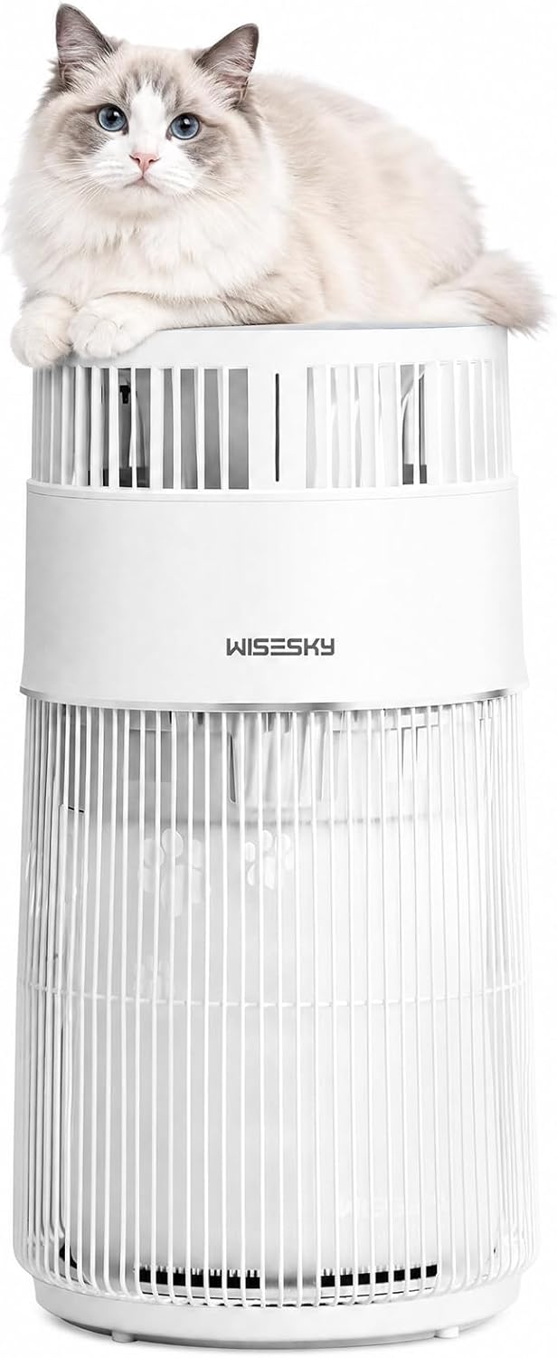 WISESKY Cat Air Purifier with Bite-Resistant Cord & Wide Grille and Tip-Over Protection | Air Purifier for Home with 360° Air Intake for Pet Hair | APP Control | Covers Up to 1644 Sq.Ft