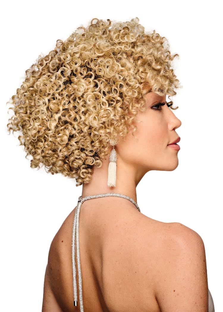 Kim Kimble Zahra Chin Length Layered Coiled Curls Wig by Hairuwear, Average Cap, MC25/88SS Honey