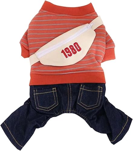 Miniatura 3 de Ropa con capucha para perros pequeños, lindas camisas a rayas, overol de mezclilla de una pieza para perros pequeños y medianos, gatos, camisas para