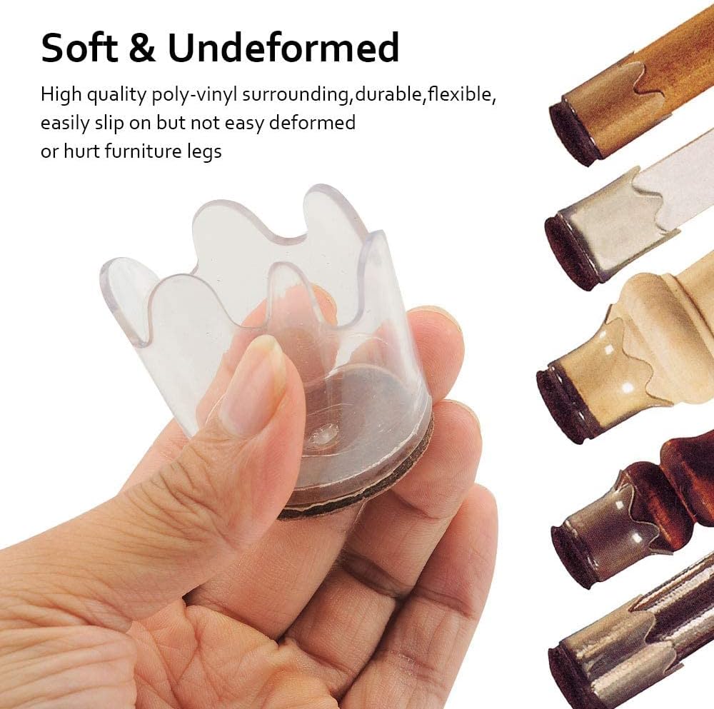 Furniture Feet Floor Protectors, MOMSIV Flexible Furniture Legs Protectors Clear Silicone Cups for Wood Floors Non Slip Slim Fit for Round Legs Diameter 7/8-1 1/4 in - Small (16 Pack)