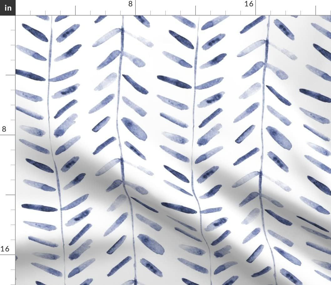 Spoonflower Fabric - Herringbone Hand Drawn Painterly White Blue Shibori Inspired Geometric Printed on Petal Signature Cotton Fabric Fat Quarter - Sewing Quilting Apparel Crafts Decor