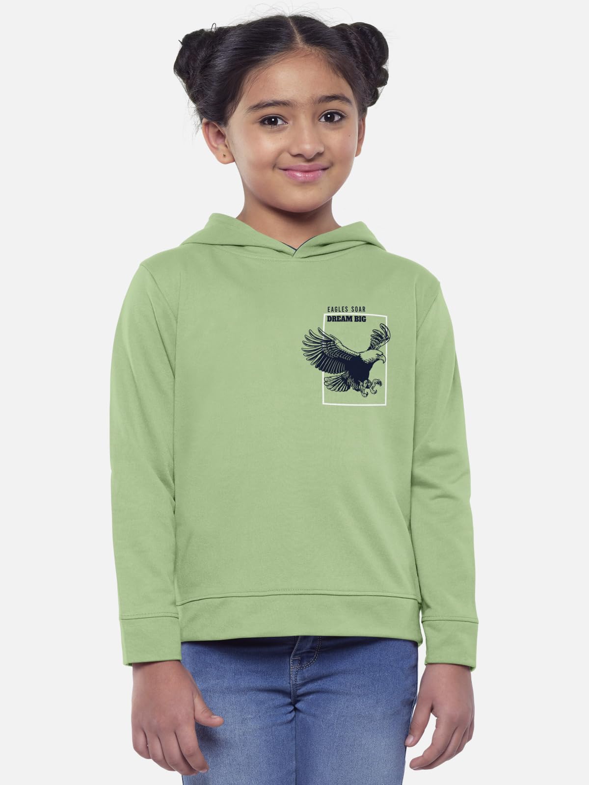 HELLCAT Trendy Printed Cotton Blend Full Sleeve Hoodie T-Shirt Jogger Trackpant Clothing Set for Girls Green/Navy 7-8 Years 1