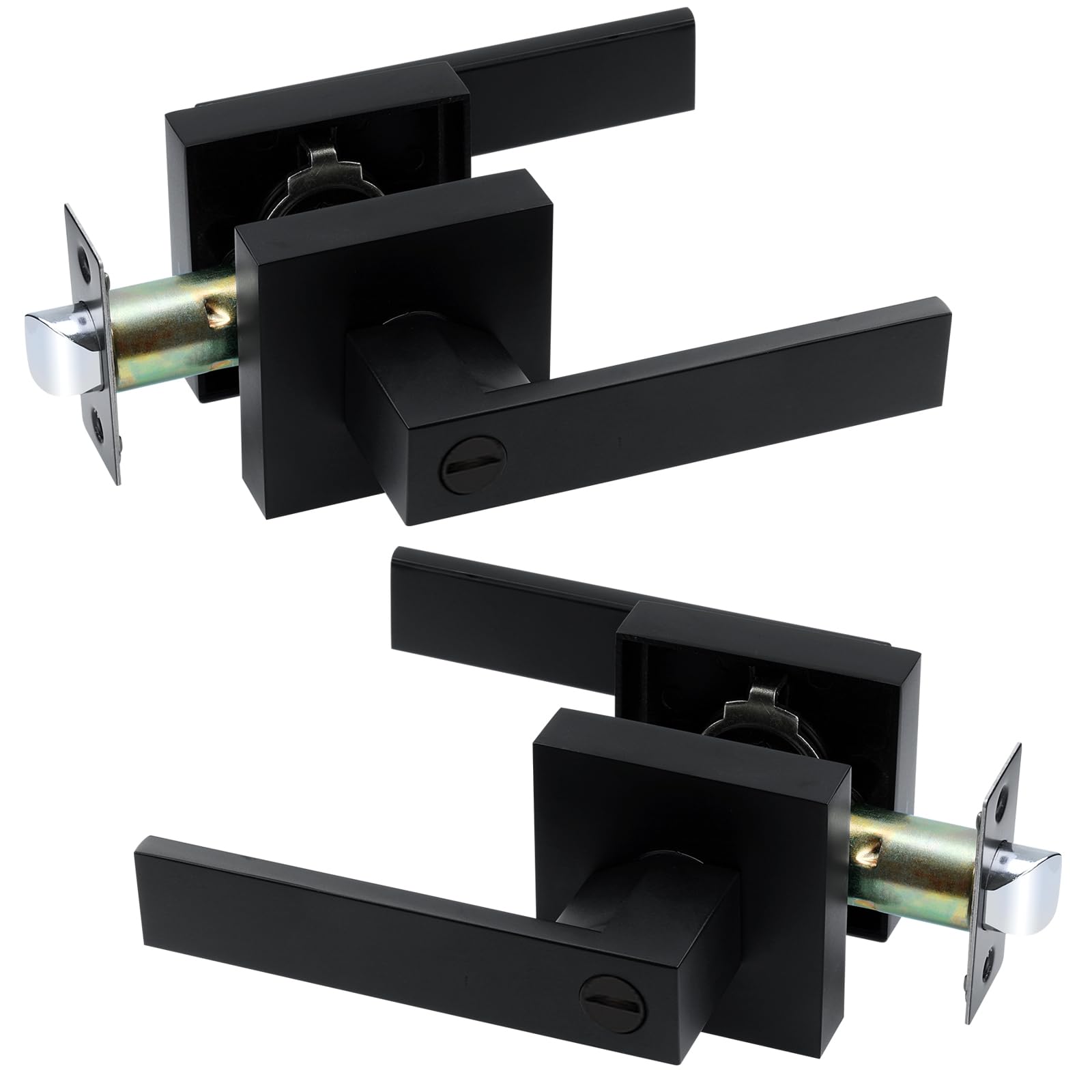 JO.KO Keyless Entry Door Lock, Square Door Lever for Bedroom, Passage Door Privacy Locking Interior/Exterior Entry Door Knob/Heavy Duty