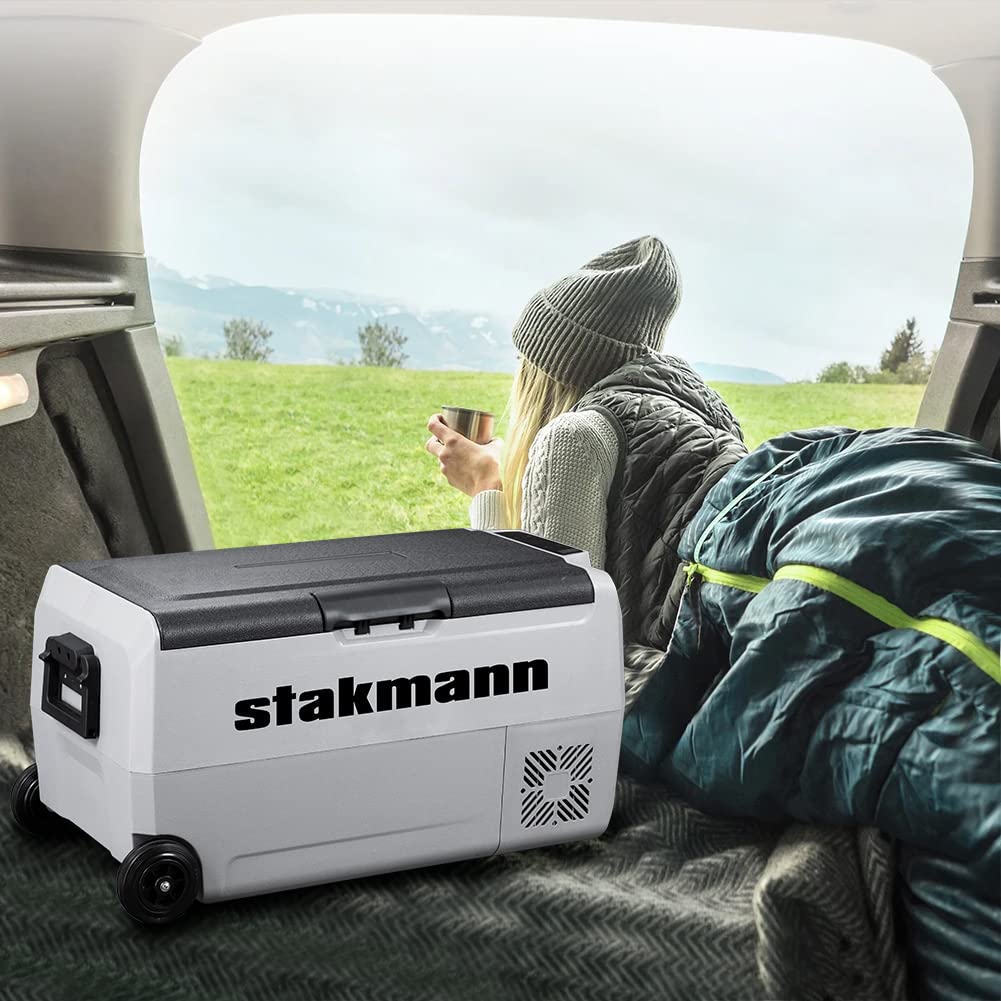 Frigorifero Portatile con Compressore 12V 220V, Frigo Congelatore con 2 Scomparti, Ruote e Manici Laterali, AC-DC 12/24 V, Ideale per Auto, Camper, Barca, Viaggi, Picnic (36 Litri)