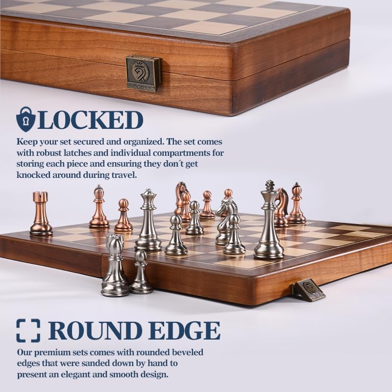 Miniatura 4 de Juego de tablero de ajedrez de nogal de 15 pulgadas para adultos y niños, juego de ajedrez de viaje portátil plegable para torneos profesionales