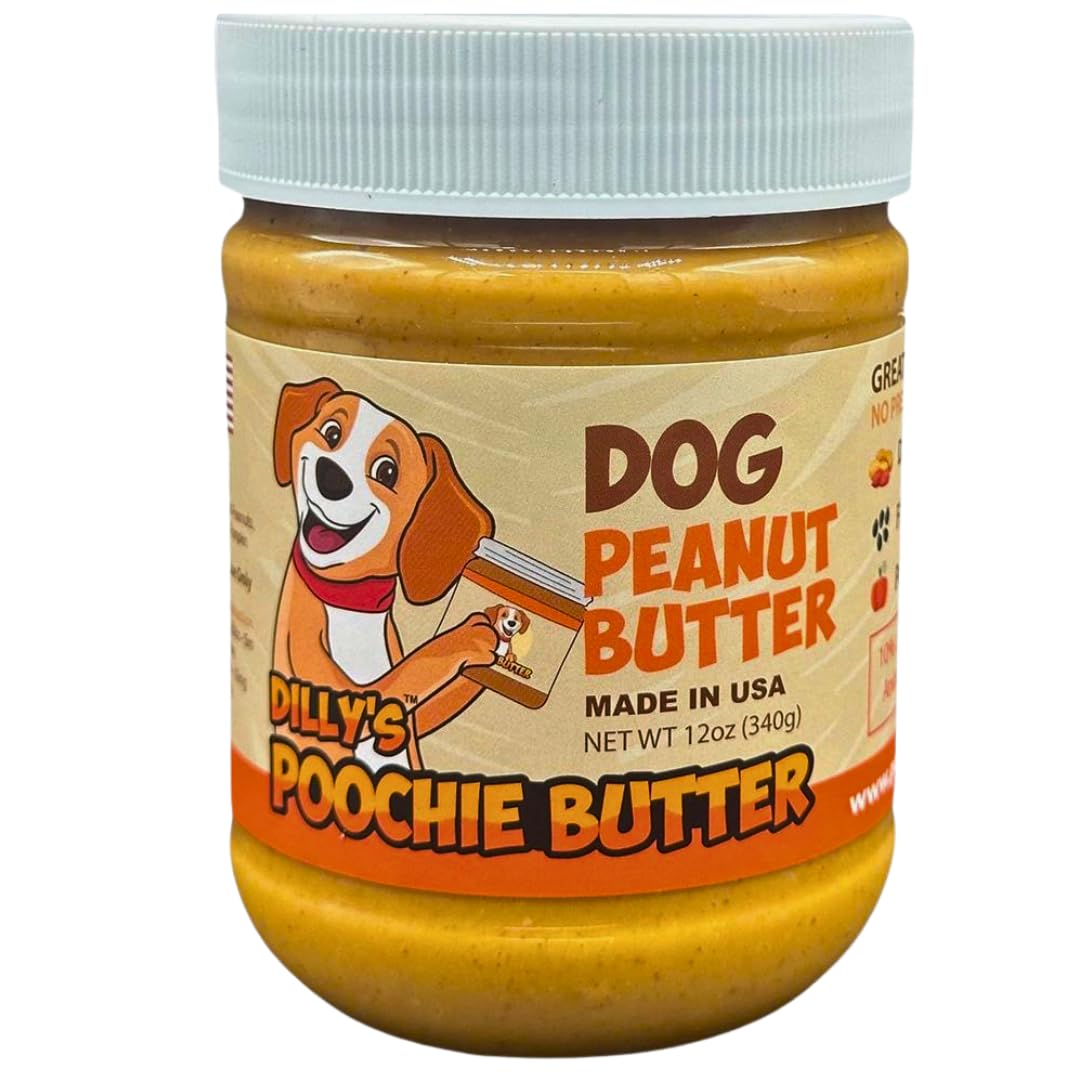 Poochie ButterNatural Dog Peanut Butter - Made in USA Healthy, Creamy Peanut Butter Spread for Lick Mats & Food Toppers - Dry-Roasted Peanuts Non-GMO No Sugar Added Dog Treats - 12 Oz (Pack of 1)