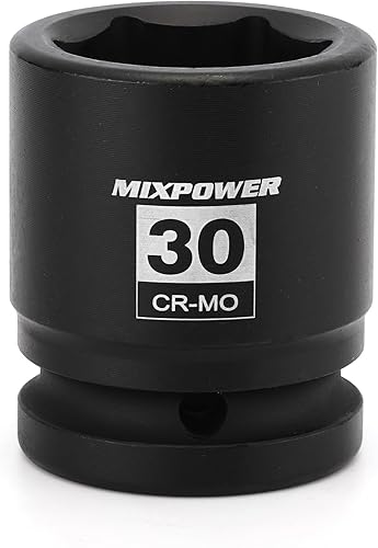 MIXPOWER Zócalo de impacto poco profundo de 3/4", 1.181 in, CR-MO, métrico, 6 puntos, tuerca de eje de grado de impacto para una fácil extracción