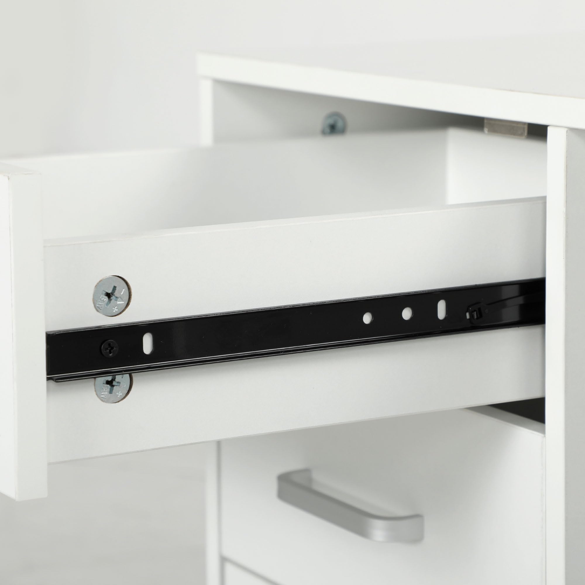HOMCOM Cassettiera Ufficio Portadocumenti 3 Cassetti 60x40x56 cm Bianco | Serratura, Mobile Ufficio in Legno con Ruote, 2 Vani, Cassetto con Chiavi, per Studio