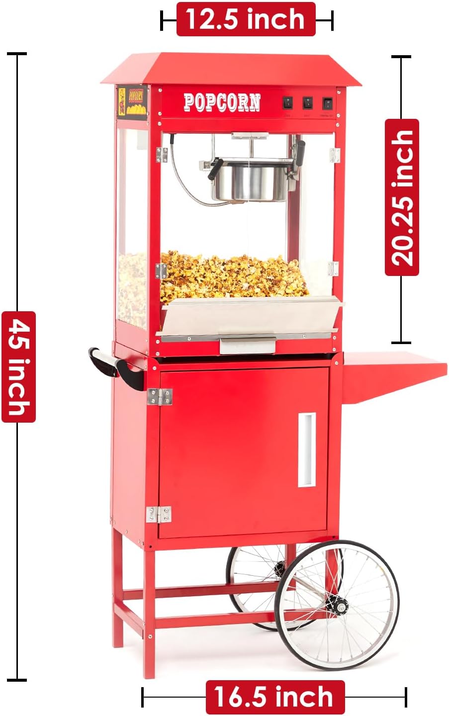 Commercial Popcorn Machine with Cart, [ 8 Oz Kettle ] [ 3 Mins ]Professional Popcorn Maker Machine Makes Up to 60 Cups, [With Lockers] [10PCS Popcorn Bucket ] for Home Movie Theater Style
