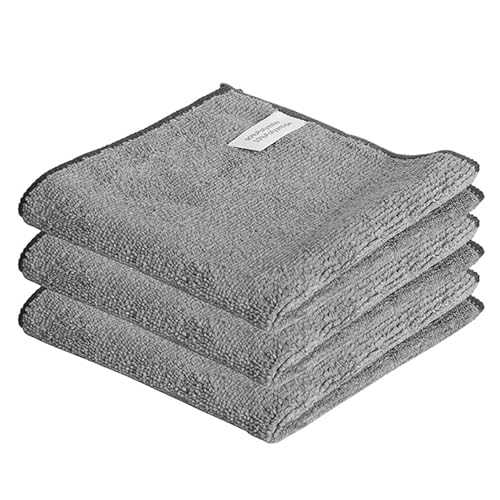 KyltoSynth Microfiber Cleaning Cloth, 3 Pcs Grey 11.4 inch x 11.4 inch, Cleaning Rags,Microfiber Cloth, Multi-Functional Cleaning Towels, for Car Detailing, Home, Kitchen (Gray)