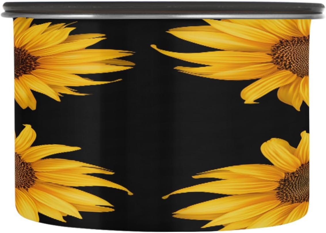 Storage Jar with Airtight Lid,Sunflowers 500ML Stainless Steel Coffee Storage Container Food Storage Jar for Coffee Beans, Tea, Dry Goods image 2