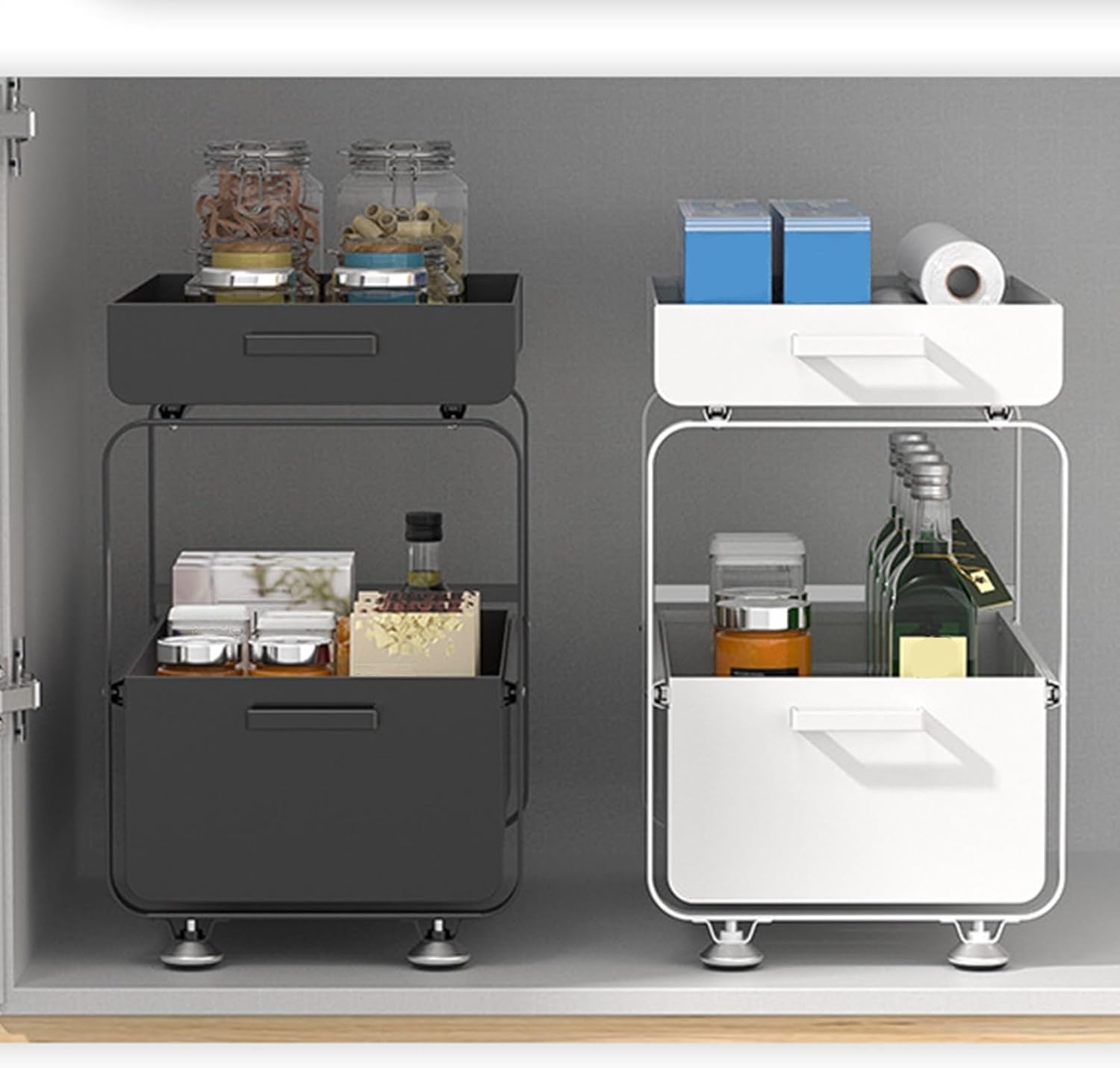 2Tier Under Sink nizerMultiPurpose Kitchen & Bathroom Storage Shelf WhiteSpaceSaving Cabinet for Easy Access & ClutterFree Solutions,Black