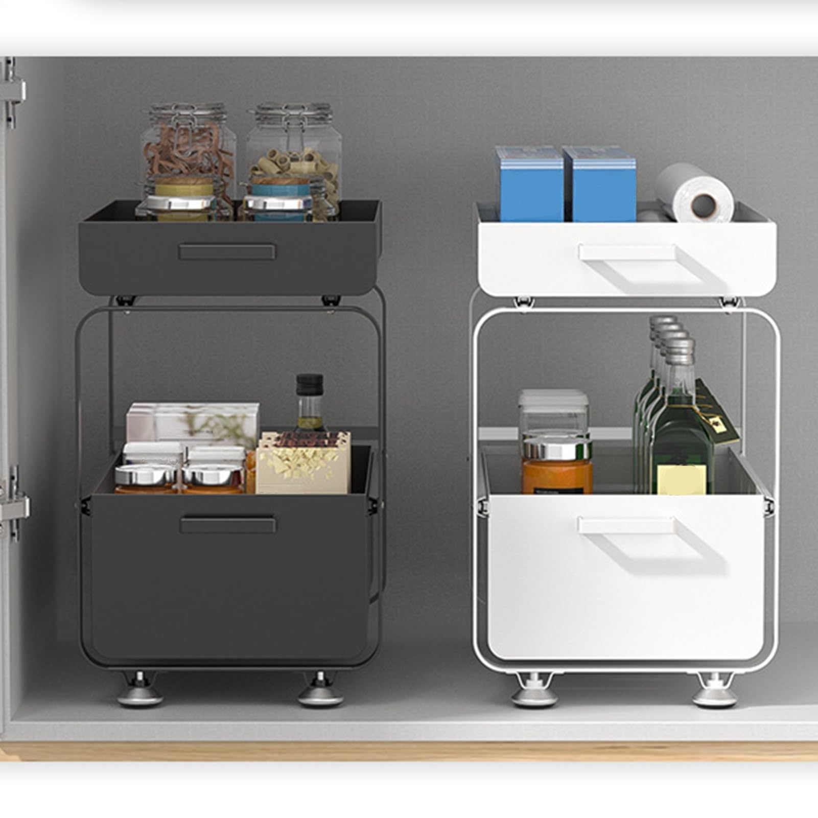 Spülschrank Organizer Organizer unter der Spüle mit 2 Ebenen, Aufbewahrung für die Küche, Mehrzweck-Aufbewahrungsregal für Küche und Bad(Color:Black)