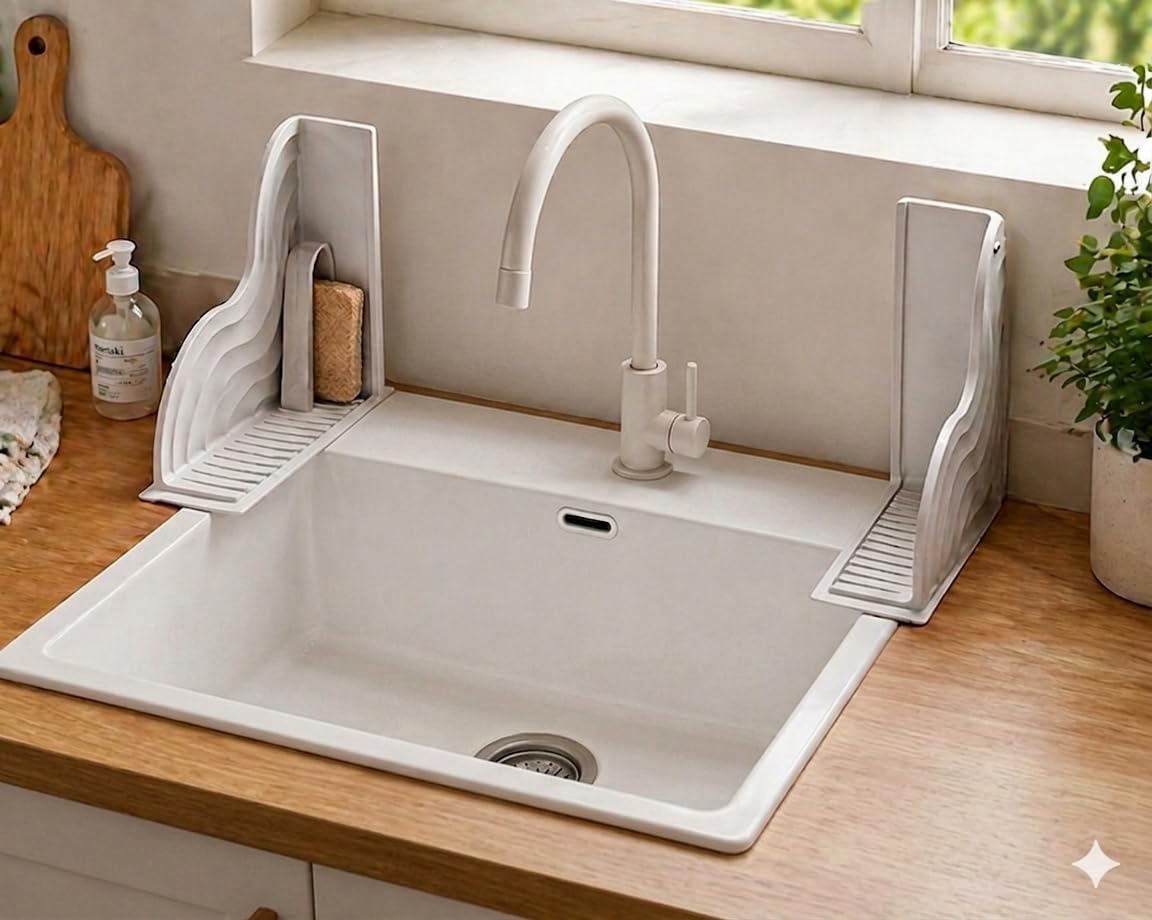 No-Adhesive One-Piece Design Silicone Splash Guard for Bathtub,Washbasin,Sink.Strong Suction Reusable Tub Edge Leak,Keeps Water in,for Rental Properties,Older Houses,Small Bathrooms,Rvs.