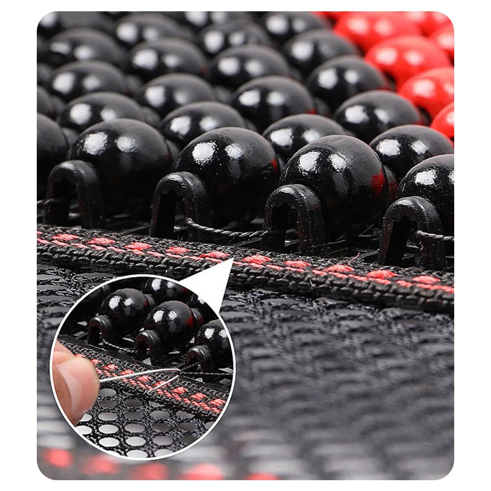 Cojín de Asiento de Masaje Transpirable y Fresco para Verano, cojín de Asiento de Coche con Cuentas de Madera, Reposacabezas Negro y Rojo