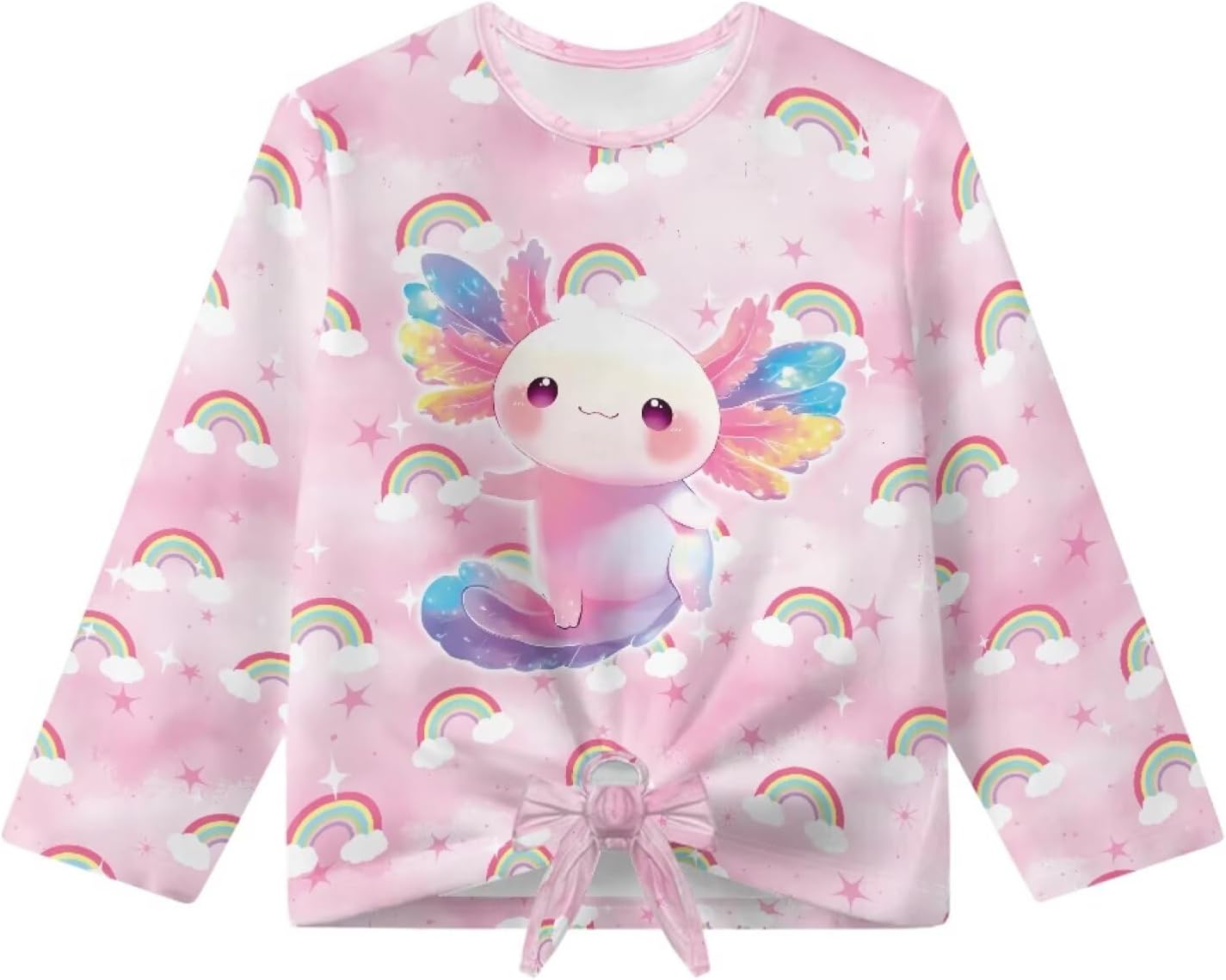 Crew Neck Shirts Girls Long Sleeve Sweatshirt Tie Front Knot Kids Blouse Casual Soft Child Tees Size 5-12