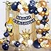 Navy Blue Gold Birthday Party Decorations for Men Women Boys Girls with HAPPY BIRTHDAY Banner, Crown balloons,Corona Foil Balloons,Balloon Garland Kit