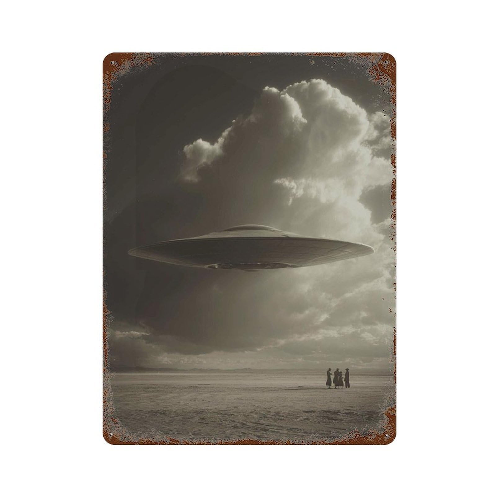 xiaoxiaoshen Black And White UFO Alien Encounter Retro Sci Wall Decor Art Metal Tin Poster Modern Home Decor Art Home Bar Shop Decorations Vintage Sign 40x30cm