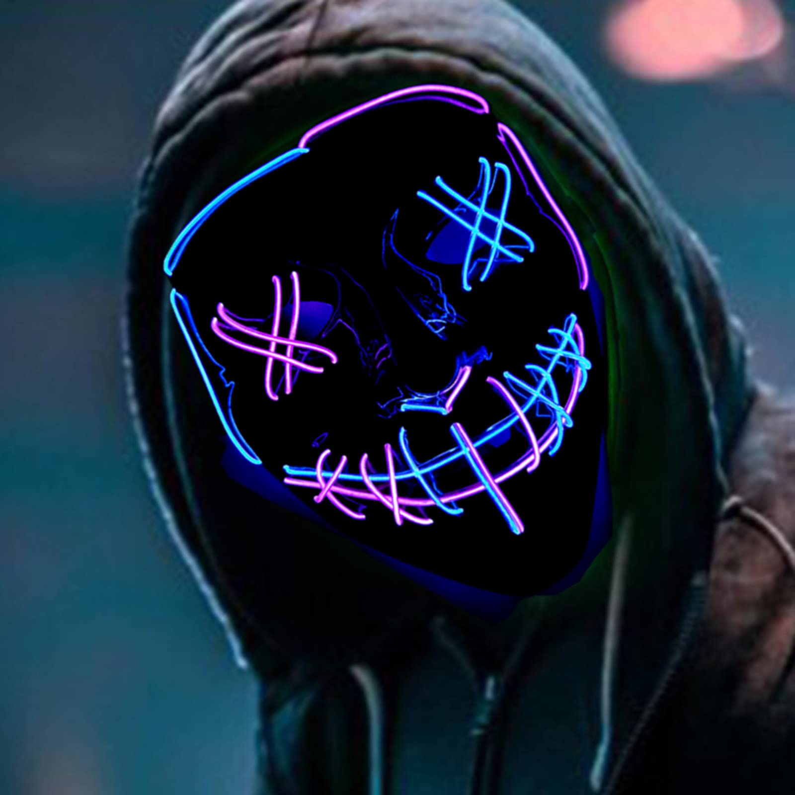 DONGTATA LED Halloween Purge Mask - Light Up Face Mask for Adults - Festival Party, Blue, 20*17*4 - Image 3