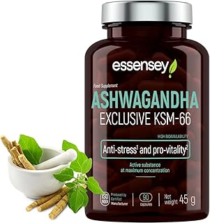 ESSENSEY - ASHWAGANDHA I 200mg I 90 Kapseln I Ashwaghanda KMS-66 I 10 mg Vitanolide I Vegetarier & ohne Zusätze I KSM-66® Premium-Rohstoff I Zellulosekapsel
