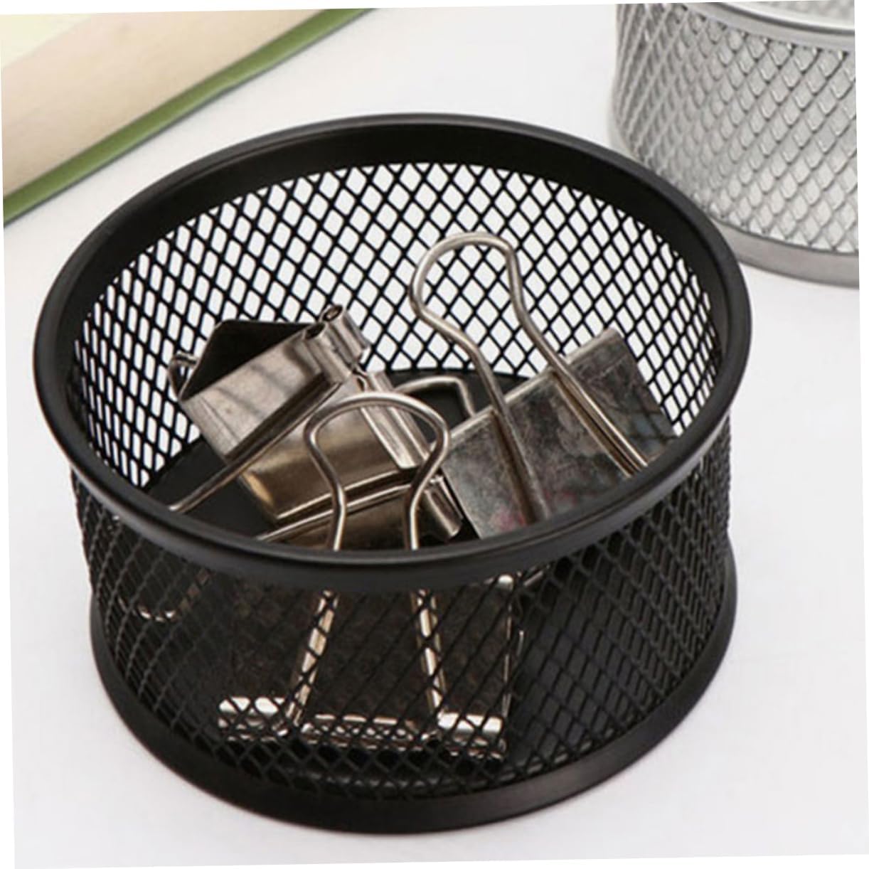Zerodeko 3Pcs Black Iron Mesh Paper Clip Holder Dispenser for Office Desk