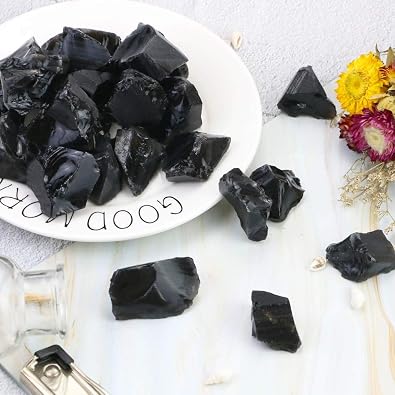 FIREBOOMOON 2lb Rough Black Obsidian Crystal Rocks for Tumbling Knapping