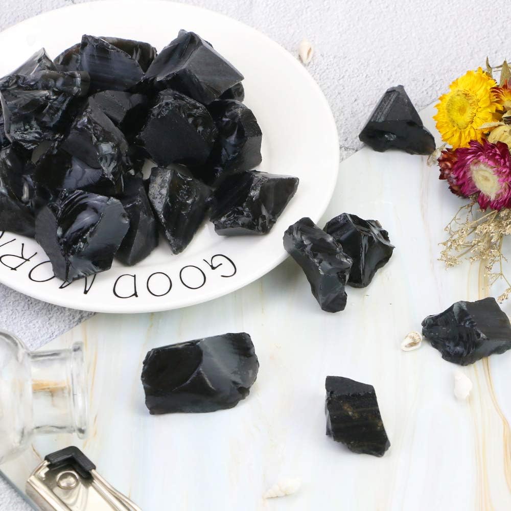 2lb Rough Black Obsidian Crystal Rocks for Tumbling Knapping | Volcanic Glass 1.18-2.2In, Unpolished Sharp Edge, Soak Off Dust, Mohs 5-5.5, Wire Wrap Specimens Reiki Decor - Image 7