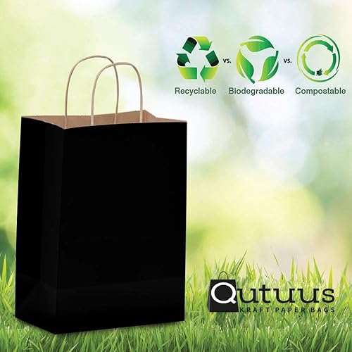 Miniatura 45 de Qutuus 50 bolsas de regalo de papel marrón de 8 x 4.5 x 10 pulgadas, bolsas de papel kraft con asas a granel, bolsa de regalo de tamaño mediano