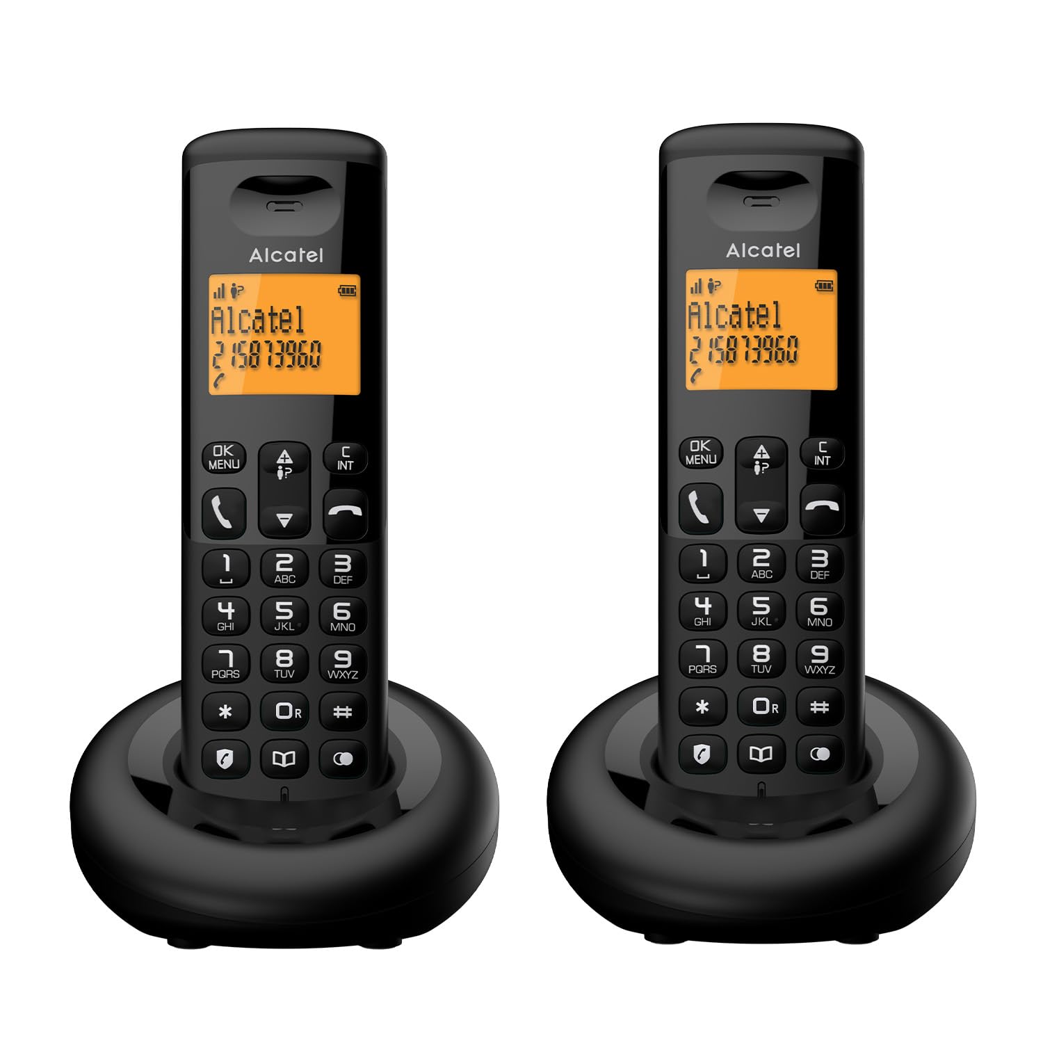 ALCATEL E160 Dúo - Teléfono Inalámbrico DECT - Diseño Compacto - Gran Pantalla Retroiluminada - Bloqueo de Llamadas No Deseadas - 3 Memorias Directas - 2 terminales - Negro