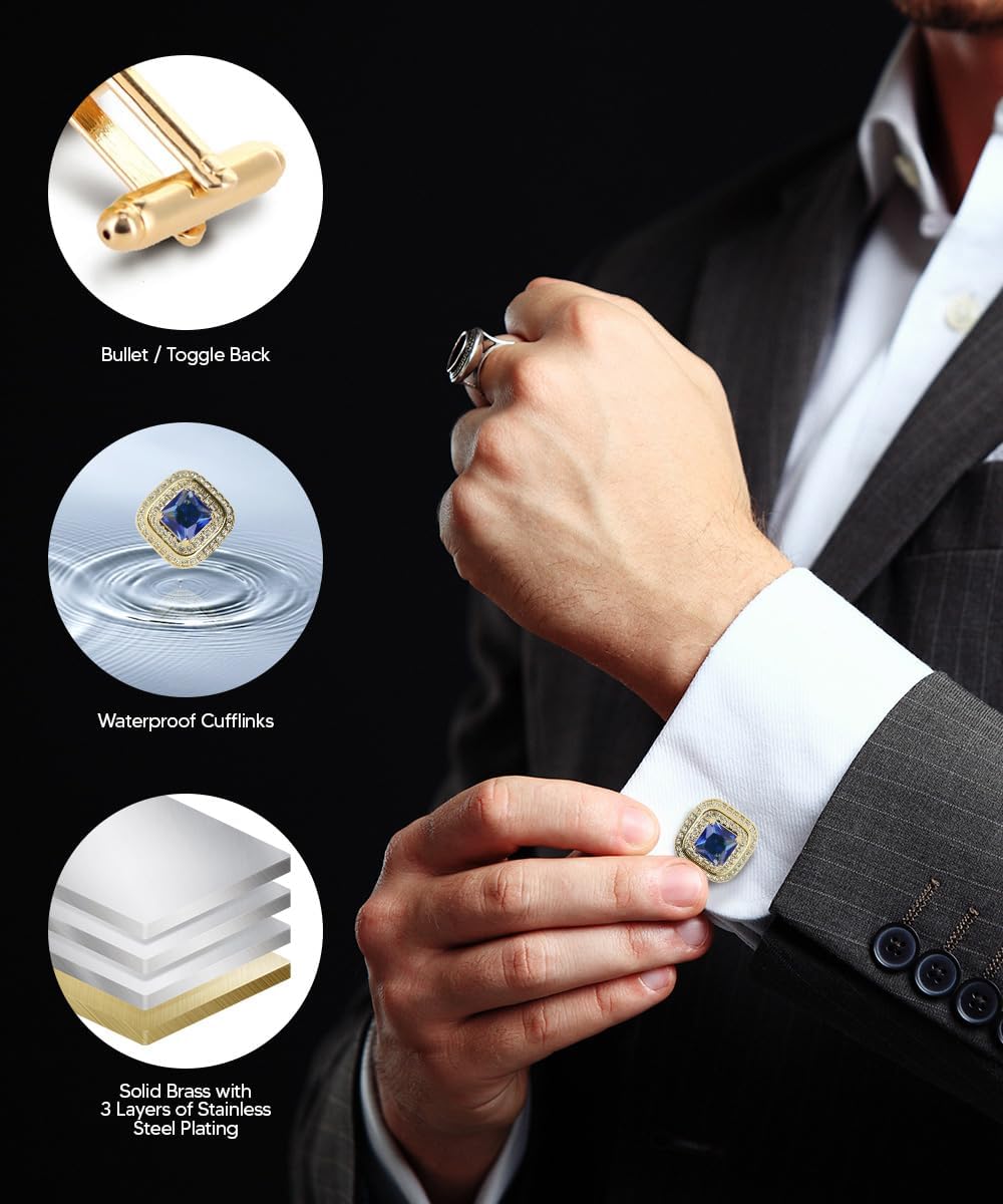 Square Colored Crystal Double Diamond Set Cufflinks