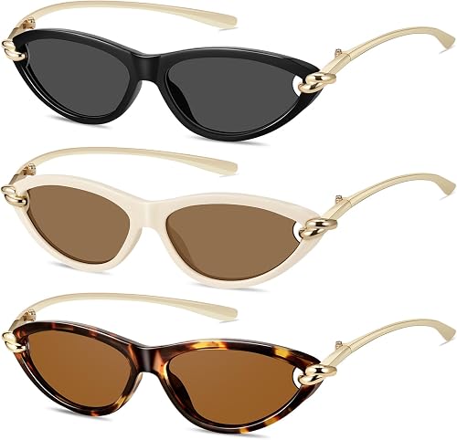 YMRFW Retro Oval Cat Eye Sunglasses for Women Y2k Designer Trendy Narrow Shades 