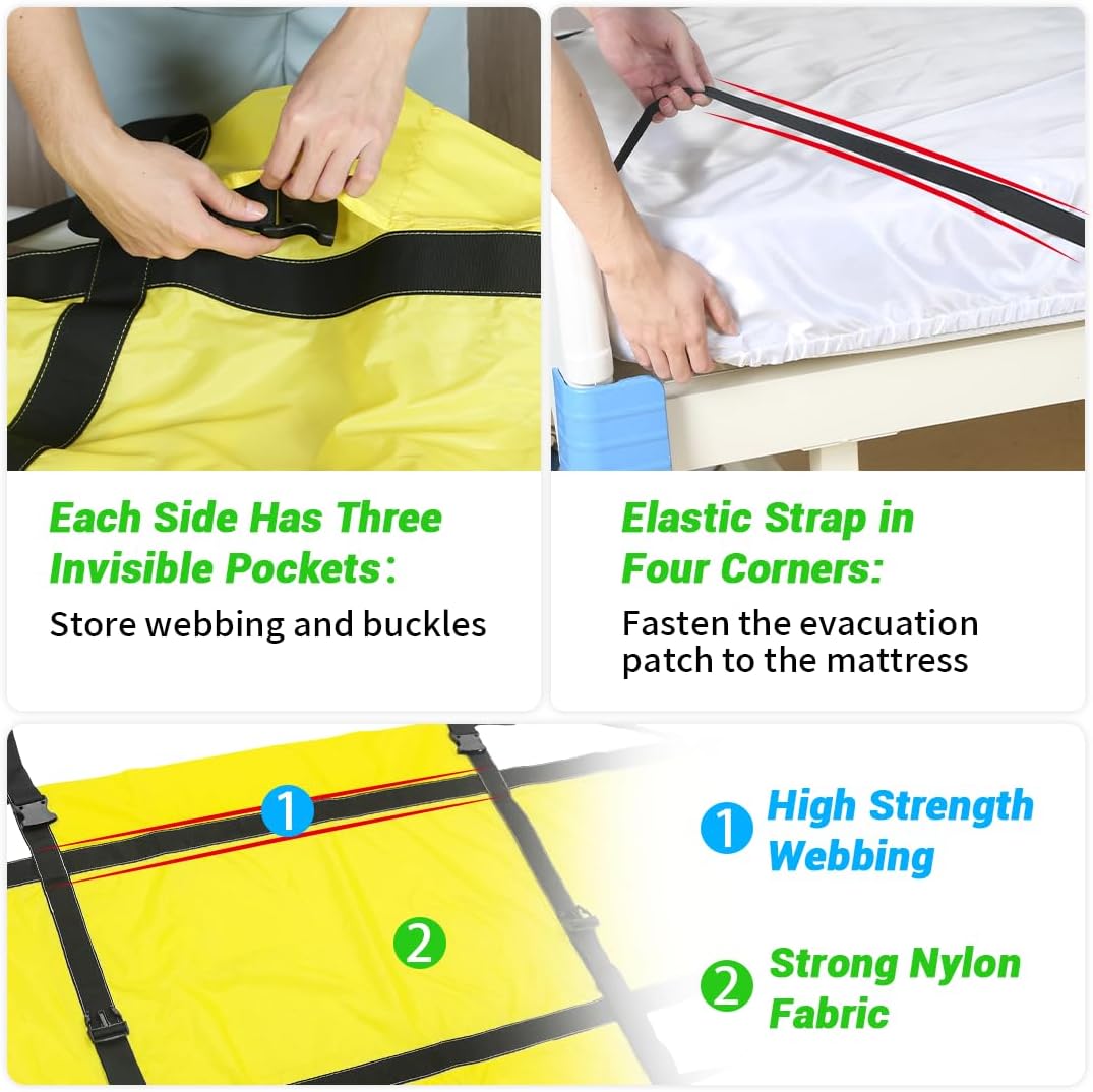 Rescue Essentials Emergency Evacuation Sheet for Bedridden Patient,Rescue Sheet with Safety Buckle Belts for Transfer and Evacuated in Emergency-72.8IN X 33.5IN