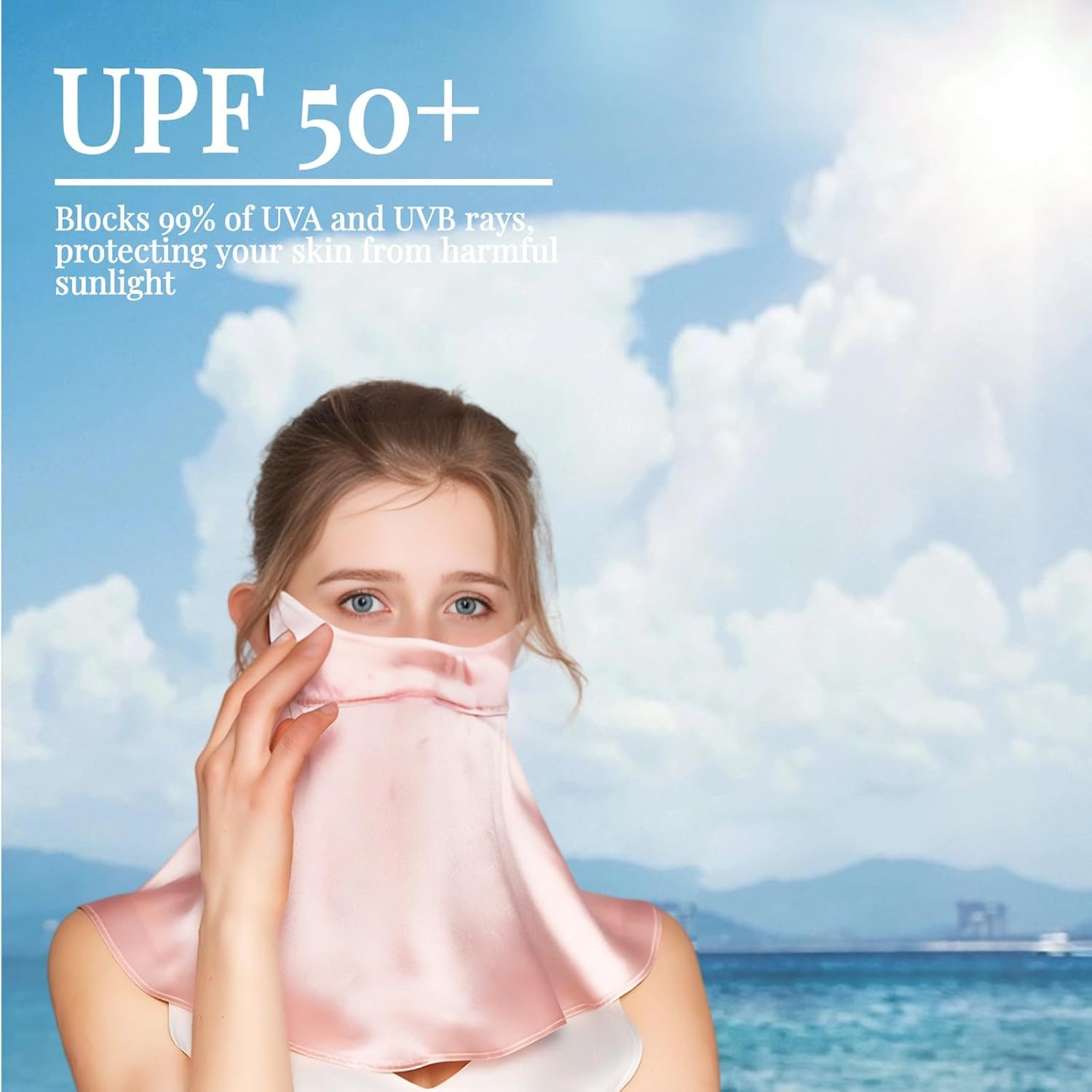 100% 19 Momme Mulberry Silk Sun Protection Mask - UPF 50+ Hybrid Face Mask and Neck Gaiter for Women - Image 6