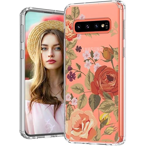 MOSNOVO Galaxy S10 Plus Case, Vintage Rose Floral Pattern Clear Design Transparent Plastic Hard Back Case with TPU Bumper Protective Case Cover for Samsung Galaxy S10 Plus