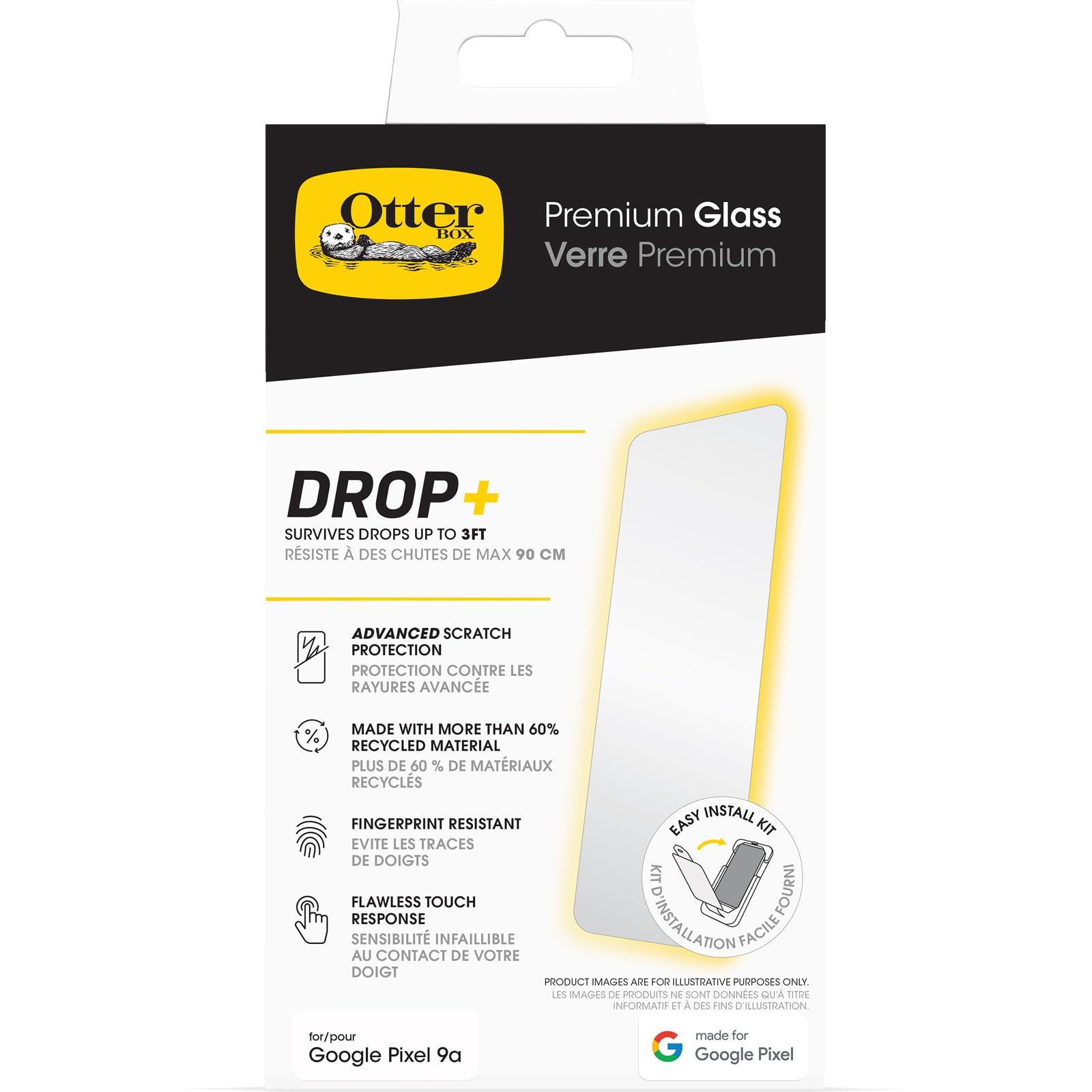 OtterBox Premium Glass Displayschutz für Google Pixel 9a, gehärtetes Glas, hervorragender Kratzschutz, übersteht Stürze bis zu 0,9m