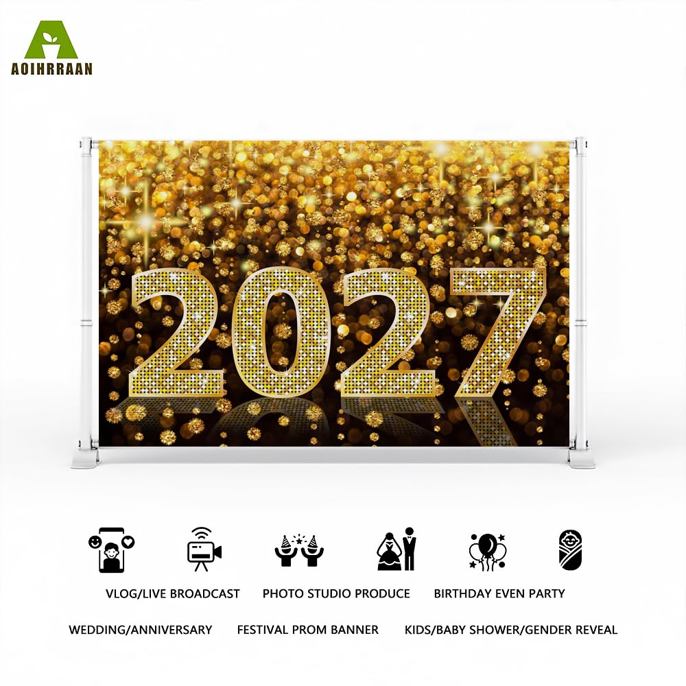 Aoihrraan 2027 Capodanno Sfondo 4,5x3m Cielo Dorato Accessori Fotografici | Diamanti Scintillanti Scintillio Cielo Otografia, Stampa Nitida e Vivida, Per Le Festività , Ritratti Di Famiglia Compleanni