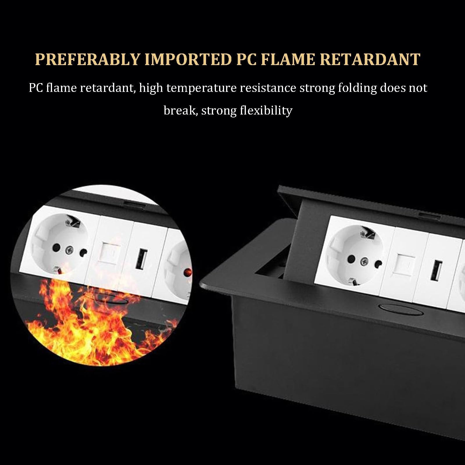 Multipresa Da Incasso A Ricarica Rapida 6 In 1, Presa Di Corrente Pop-up Per Mobili Con 2 Spine CA, 2 USB E 2 Di Rete, Hub Di Alimentazione Da Scrivania, Per Sale Conferenze(Nero)