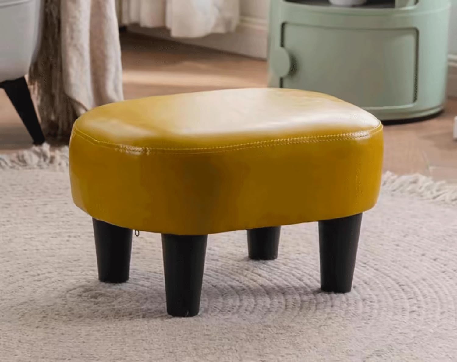 Tabouret bas en tissu jaune herbe de salon, repose-pieds empilable 40x30x25cm