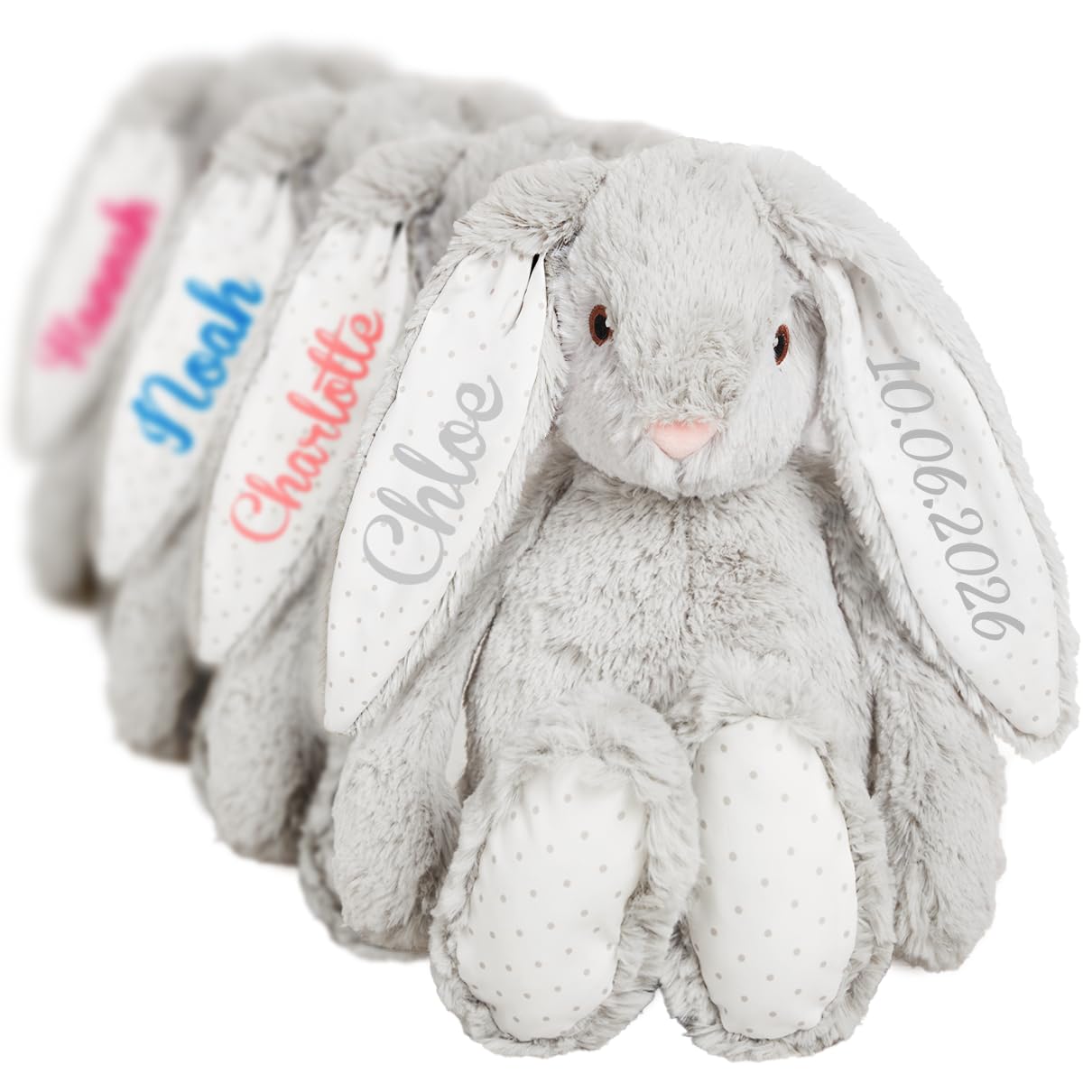 BGExpress Personalised Teddy Bear Bunny - Customised Bunny Babies Newborn Gift New Baby Shower Present Birthday Gifts For Boys Keepsake Rabbit Christening Soft Toy for Girls Cuddly Plush Toy - Grey