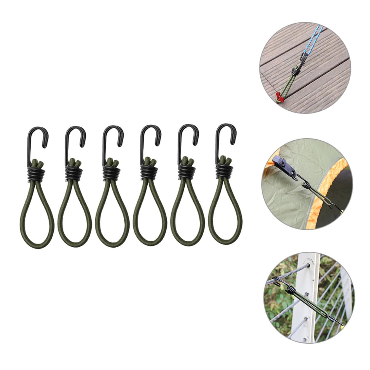 ibasenice Zelt Zubehör Im Freien Zelthaken Für Den Boden Elastisch Bausatz Zeltclips Bungee-seile Mit Haken Camping -Zelt Campinggurte Eisen Olive Green