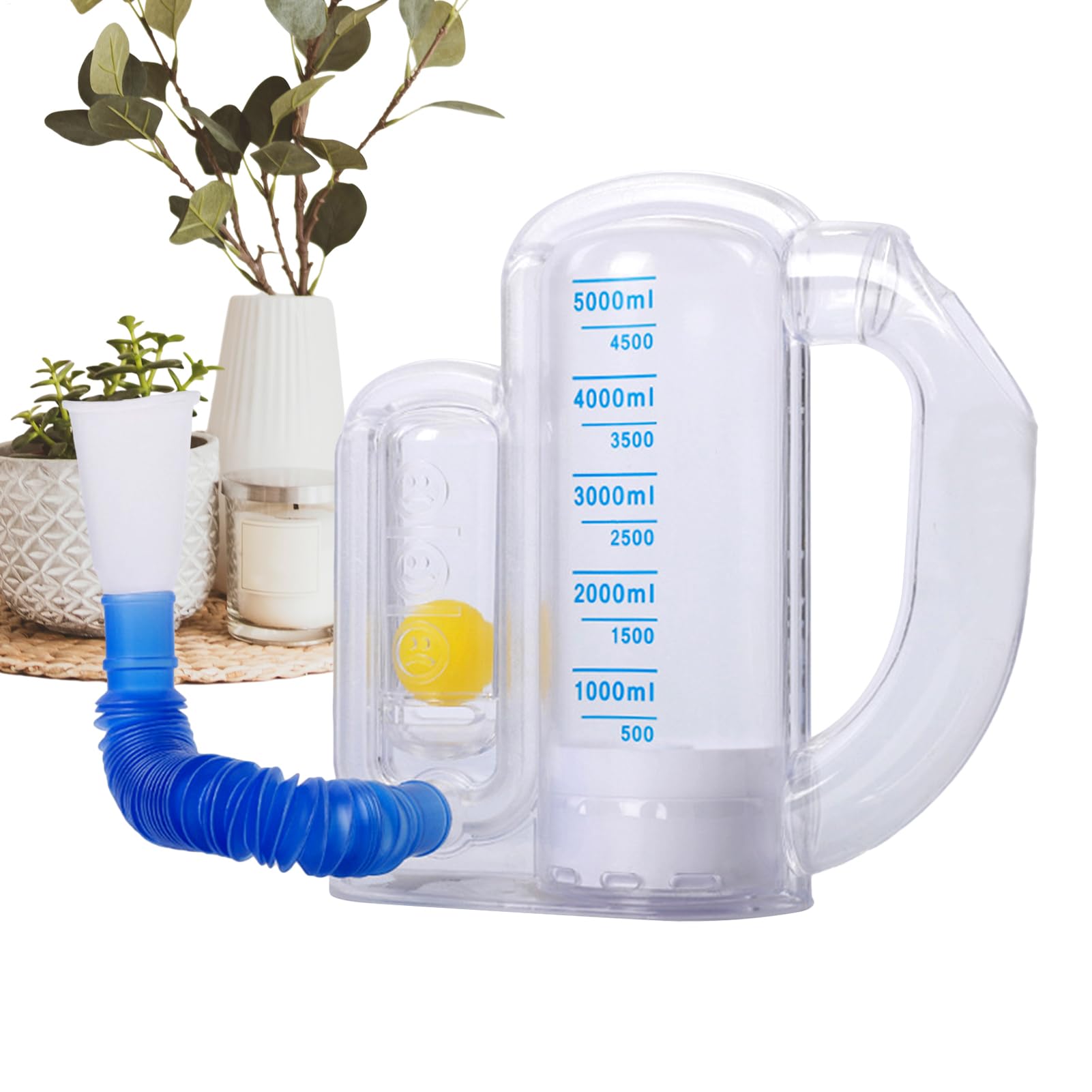 Spiromètre Incentive pour adultes - Entraîneur pulmonaire avec affichage du débit - Capacité de 5000 ml - Appareil d'entraînement respiratoire portable pour adultes, fitness, hommes, personnes âgées