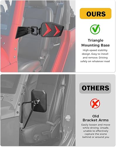 Miniatura 7 de Espejos para puertas desactivadas para Wrangler JK TJ 1997-2018, espejos laterales antivibración, instalación más rápida con inserciones negras,