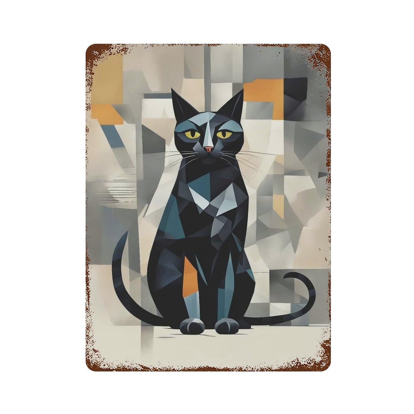 Cat0020 Rust Effect Tin Sign 15.7"x11.8", Old School Wall Decor for Living Room, Hallway And Home Decor