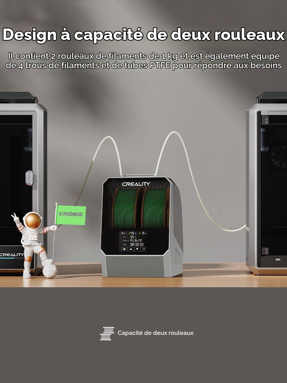 Creality Space PI Plus Séchoir à Filament - Capacité pour 2 Rouleaux, Minuterie de 48 Heures, Écran Tactile de 3,7 Pouces, Chauffage PTC pour PLA 1,75/2,85 mm, PETG, ABS, TPU, Nylon