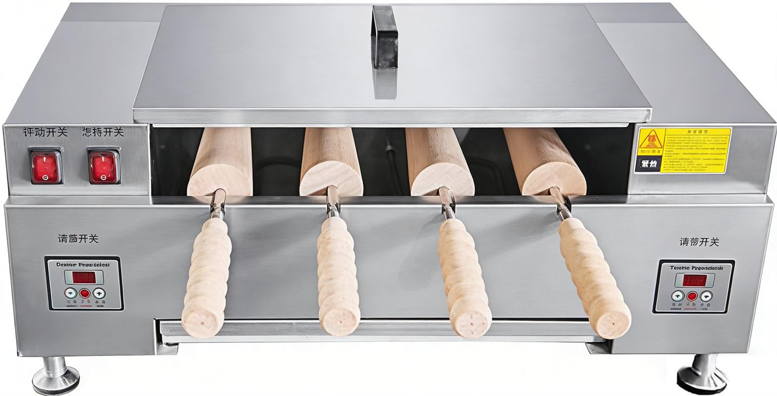CYMYYDS Commercial Electric Ice Cream Cone & Chimney Cake Roll Maker, 3000W Toaster Machine Chimney Bread Cake Oven for Toast, Waffles, and Bread Rolls Digitaldisplay