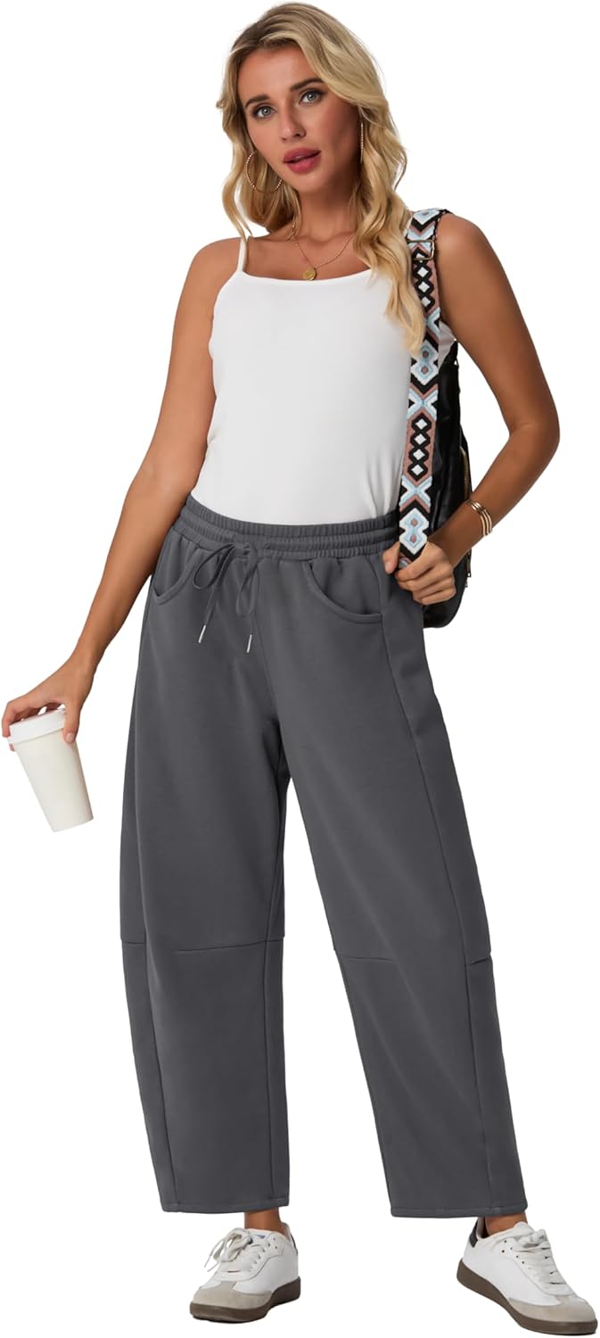 Lepunuo Barrel Sweatpants Women Casual Baggy Elastic Waisted Pants Wide Leg Gym Trousers with Pockets - Image 2